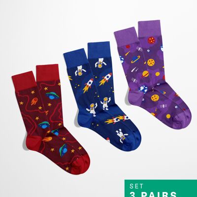 Juego de calcetines Cosmic Stories (paquete de 3) | calcetines del espacio exterior | Pack de 3 calcetines | calcetines universo | set de calcetines de regalo | 80% algodón | kit de calcetines | calcetines galaxia