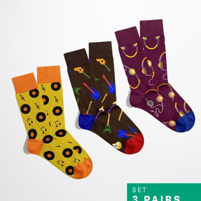 Ensemble mélomane (paquet de 3) | Ensemble de chaussettes musicales | Chaussettes à motif musical |