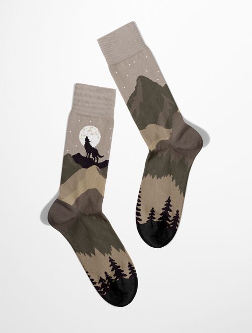 Wolf cotton socks unisex | animal person socks | wolf socks | nude color socks | beige wolf socks | socks with wolves |