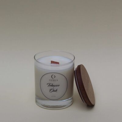 Tobacco & oak  scented clear candle