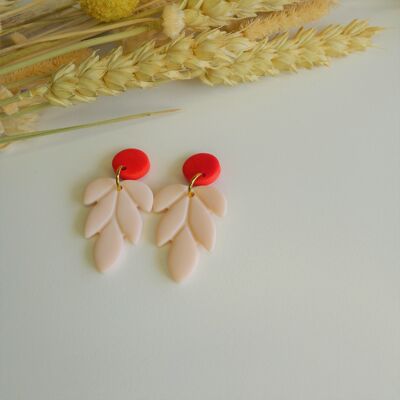Pink Leaf Earrings (Red Circle)