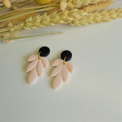 Pink Leaf Earrings (Black Circle)