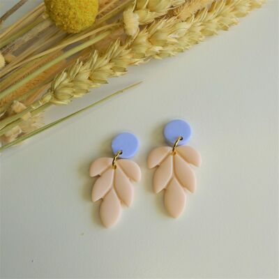 Pink Leaf Earrings (Blue Circle)