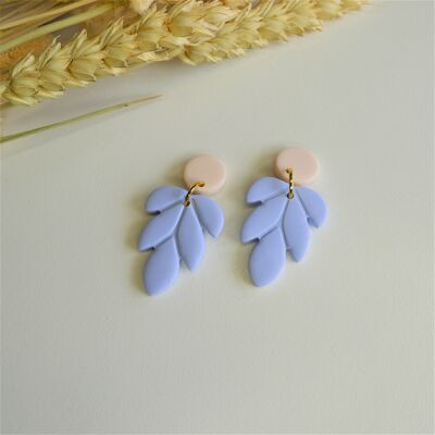 Blue Leaf Earrings (Pink Circle)