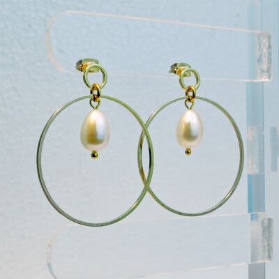 Boucles d'oreilles clous, plaqué or, perle de culture d'eau douce en blanc (Perle)