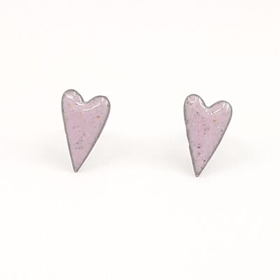 Copper enamel elongated heart studs in light pink