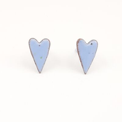 Copper enamel elongated heart studs in pastel blue