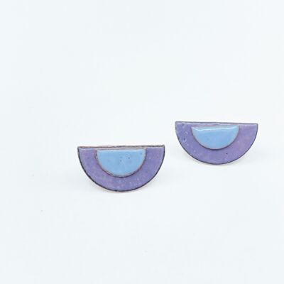 Half circle copper enamel duo studs in light purple and pale blue