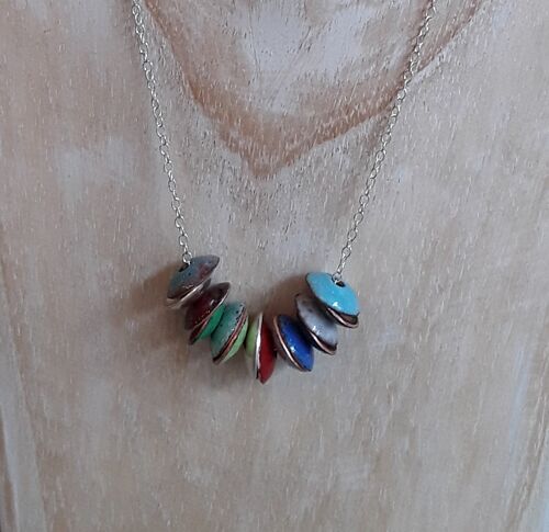 Copper enamel and silver Abacus necklace