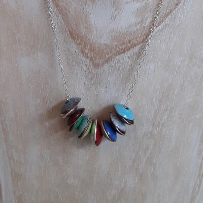 Copper enamel and silver Abacus necklace