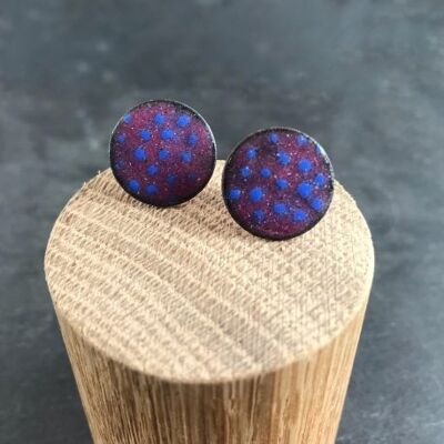 Dotty Raspberry and Ultramarine copper enamel stud earrings