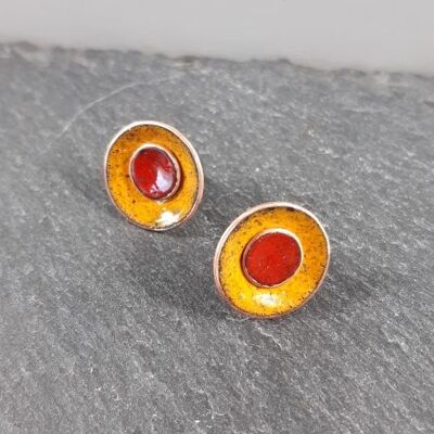 Sunflower yellow and burnt orange Duo Enamel Stud Earrings