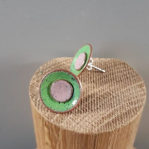 Celadon green and baker-miller pink duo enamel stud earrings