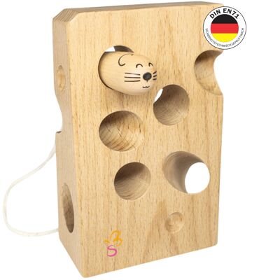 KÄSELINO threading game made of natural beech wood - Montessori motor skills toy for children from 2 years.