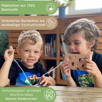 Jeu d'enfilage KÄSELINO en bois de hêtre naturel - Jouet de motricité Montessori pour les enfants à partir de 2 ans. 4
