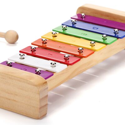 KLEINE GLOCKENSPIELER Harmonisches Glockenspiel aus Holz mit Holzschlägeln und Liederbuch.