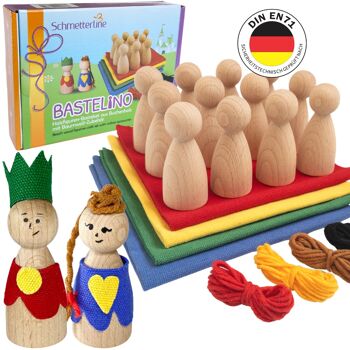 Ensemble artisanal de figurines en bois BASTELINO - Ensemble de poupées en bois avec accessoires artisanaux de haute qualité. 1