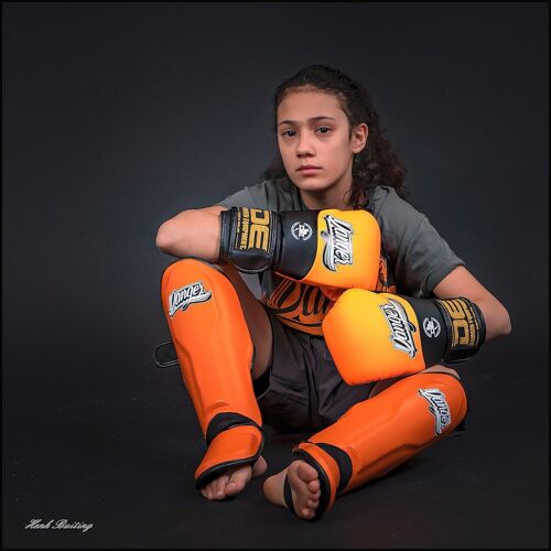 Kickboks scheenbeschermers voor kinderen Danger | oranje - Product Kleur: Oranje / Product Maat: XS