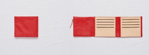 Portefeuille en toile rouge  et cuir