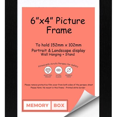 Wrapped MDF Picture/Photo/Poster frame with Perspex Sheet - Moulding 30mm Wide and 15mm Deep - (12.7 x 8.9cm) Black 5" x 3.5"
