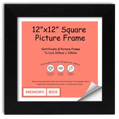 Wrapped MDF Picture/Photo/Poster INSTAGRAM SQUARE frame with Perspex Sheet - Moulding 30mm Wide and 15mm Deep - (25.4 x 25.4cm) Black 10" x 10"