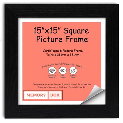 Wrapped MDF Picture/Photo/Poster INSTAGRAM SQUARE frame with Perspex Sheet - Moulding 30mm Wide and 15mm Deep - (35.6 x 35.6cm) Black 14" x 14"