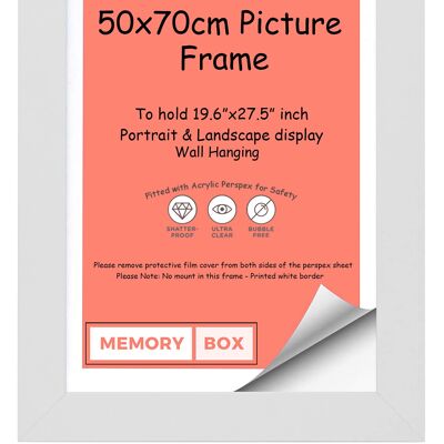 Wrapped MDF Picture/Photo/Poster frame with Perspex Sheet - Moulding 30mm Wide and 15mm Deep - (50 x 60cm) White 19.6" x 23.6"