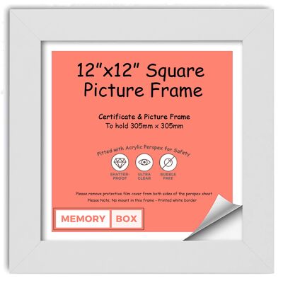 Wrapped MDF Picture/Photo/Poster INSTAGRAM SQUARE frame with Perspex Sheet - Moulding 30mm Wide and 15mm Deep - (25.4 x 25.4cm) White 10" x 10"