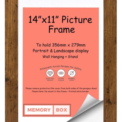Wrapped MDF Picture/Photo/Poster frame with Perspex Sheet - Moulding 30mm Wide and 15mm Deep - (35.6 x 25.4cm) Rustic 14" x 10"