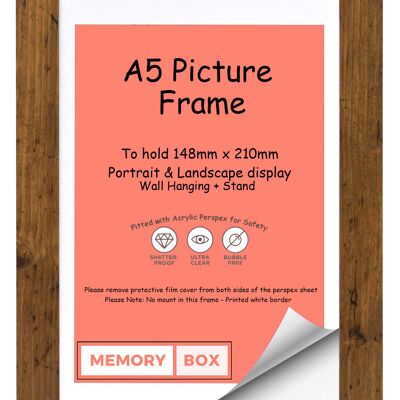 Wrapped MDF Picture/Photo/Poster frame with Perspex Sheet - Moulding 30mm Wide and 15mm Deep - (5.83"x8.27") (14.81 x 21.01cm) Rustic A5