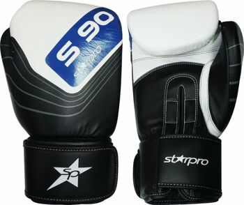 Gants de boxe en cuir Starpro S90 Elite | noir-blanc-bleu - Couleur du produit : Blanc / Noir / Bleu / Taille du produit : 16 1