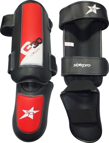 Protège-tibias/cou-de-pieds Pro Starpro G30 | rouge-noir - Couleur du produit : Blanc / Noir / Rouge / Taille du produit : XXL
