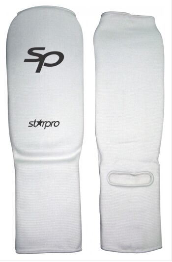 Protège-tibias/cou-de-pieds élastiques Starpro | blanc, bleu, rouge - Couleur du produit : Blanc / Taille du produit : XL 1