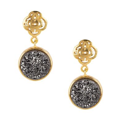 Gold earring with black druzy