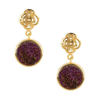 Gold earring with purple druzy