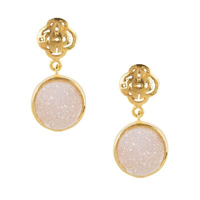 Gold earring with white druzy