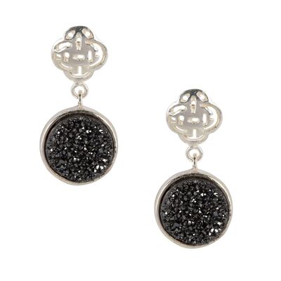 Silver earring with black druzy