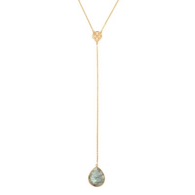 Gold T bar necklace Labradorite