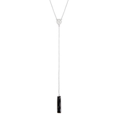 Silver T bar necklace Black Onyx