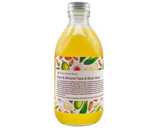Argan Oil & Almond Body Wash, Glass Bottle of 250ml