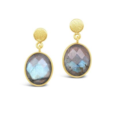 Oval labradorite gemstone drops in gold