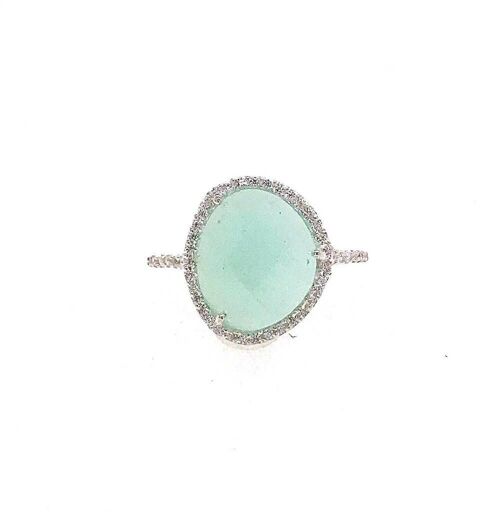 Delicate aqua chalcedony ring with cz surround in silver__S