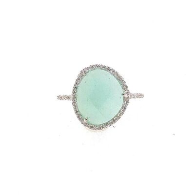 Delicate aqua chalcedony ring with cz surround in silver__S