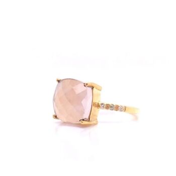 Bague solitaire carrée quartz rose__R1/2 1