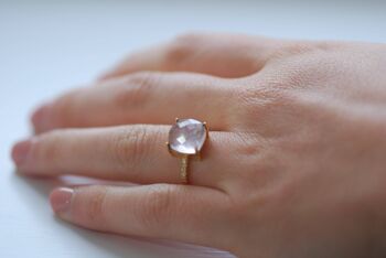 Bague solitaire carrée quartz rose__R1/2 2