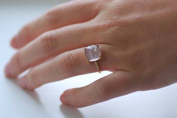 Bague solitaire carrée quartz rose__R1/2 3