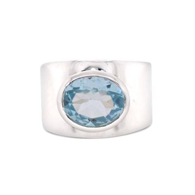 Silver and blue topaz statement band ring__S