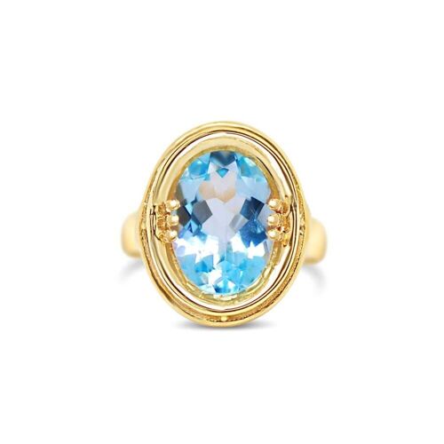 Solitaire blue topaz oval ring__S1/2