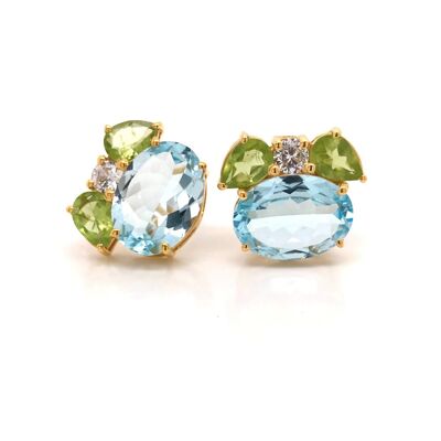Blue topaz and peridot gold stud earrings
