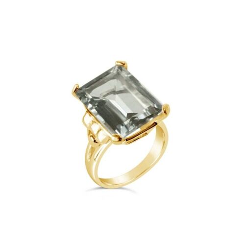 Large rectangular solitaire green amethyst in gold vermeil__R